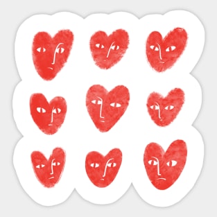 Nine red hearts with confused faces Sticker